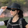 Women Ponytail Fisherman Hat Waterproof Sun Cap Pure Color Outdoor Travel Fishing Climbing Hiking Large Brim Bucket Hat Fashion 3