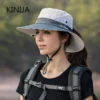 Women Ponytail Fisherman Hat Waterproof Sun Cap Pure Color Outdoor Travel Fishing Climbing Hiking Large Brim Bucket Hat Fashion 4