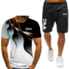 Men's T-shirt and shorts set, running fashion printed short sleeved sports T-shirt, summer 2024 2