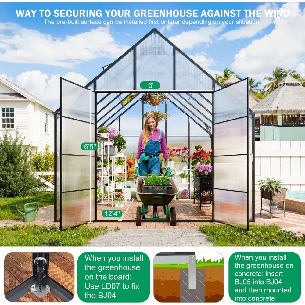 12x10 FT Garden Greenhouse, Easy Assembly Large Aluminum Heavy Duty Polycarbonate Greenhouses Kit, Walk-in Green House 2