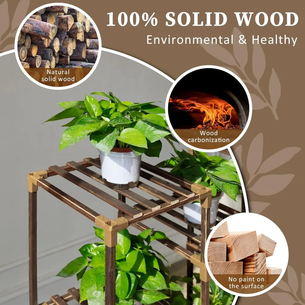 11 Pot Large Plant Rack Wood 2