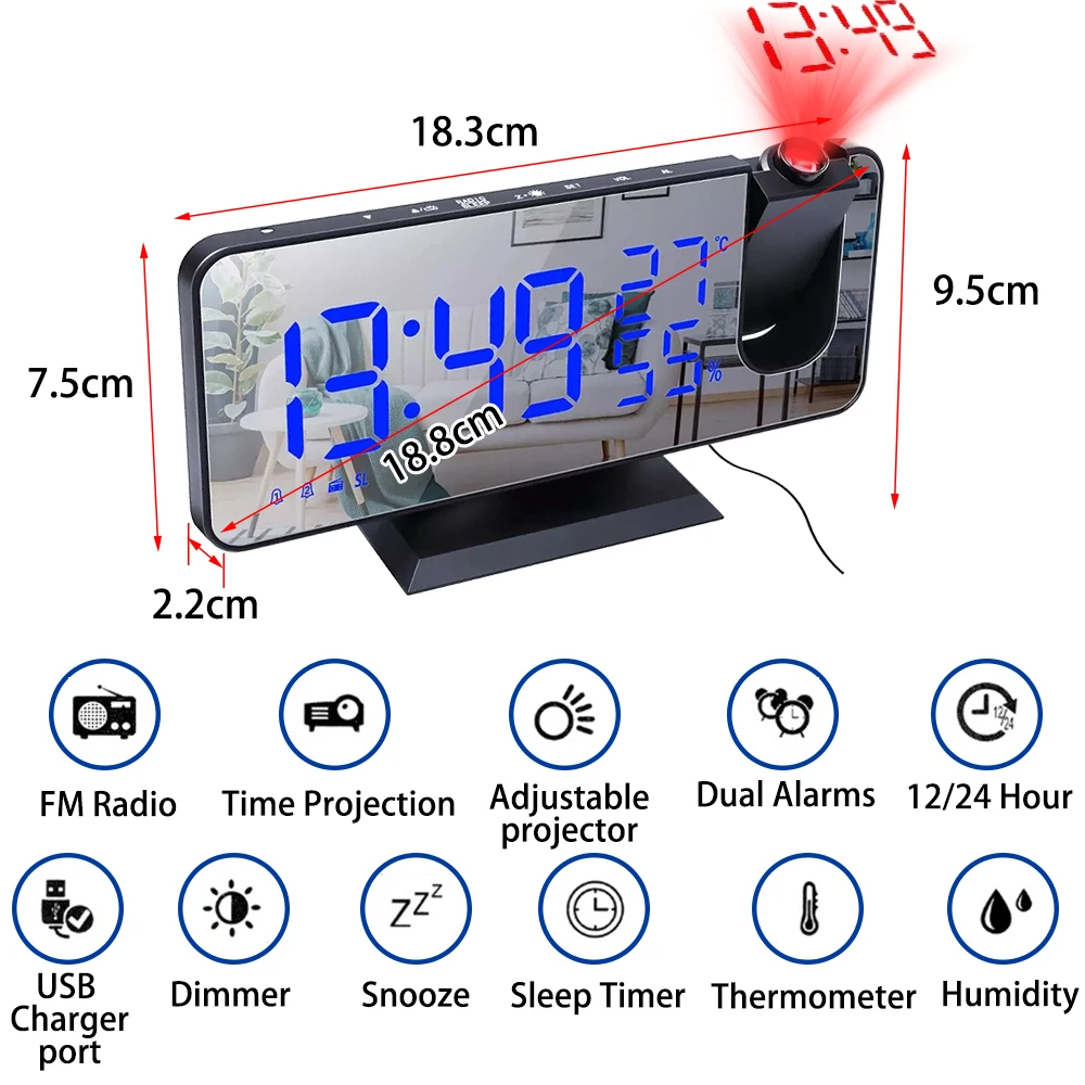 LED Projection Alarm Clock with FM Radio 2