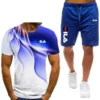 Men's T-shirt and shorts set, running fashion printed short sleeved sports T-shirt, summer 2024 3