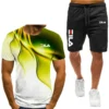 Men's T-shirt and shorts set, running fashion printed short sleeved sports T-shirt, summer 2024 4