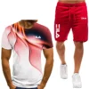 Men's T-shirt and shorts set, running fashion printed short sleeved sports T-shirt, summer 2024 6